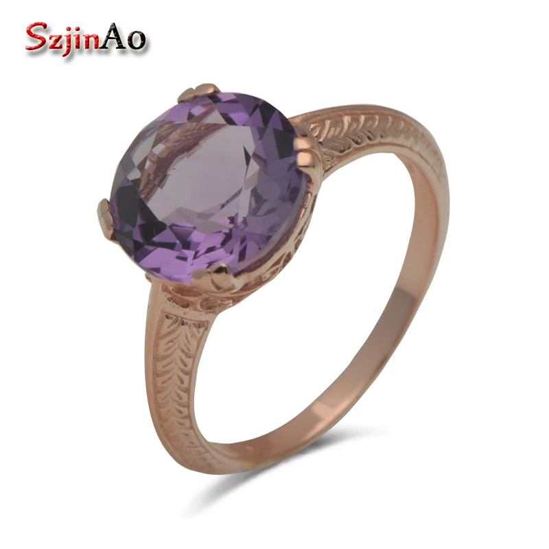 Szjinao exclusive custom design exquisite fashion romantic style elegant rose gold amethyst 925 silver rings