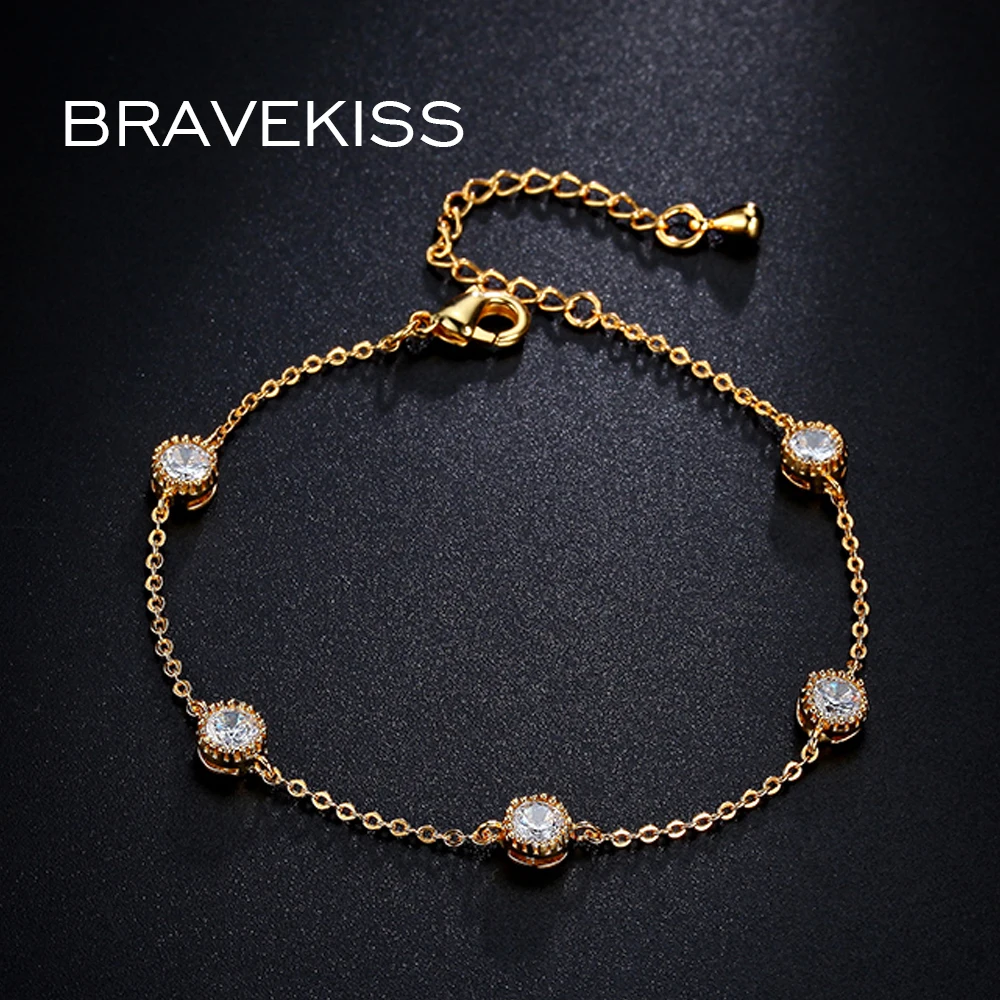 BRAVEKSIS trendy crystal beads bracelets bangle for women copper chain