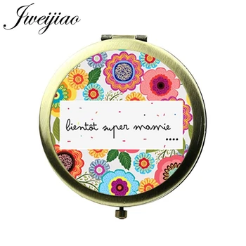 

JWEIJIAO Super Maitresse Love Teacher School Compact Mirror Glass Cabochon Vintage Bronze Metal Round Floding Pocket mirrors