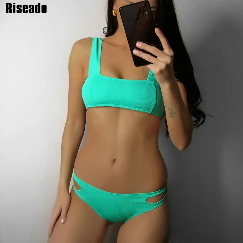 

Riseado Sexy Bikinis Set 2019 Swimwear Women Cut Out Swimsuits Solid biquini Swim Wear Bathing Suits Summer Beachwear
