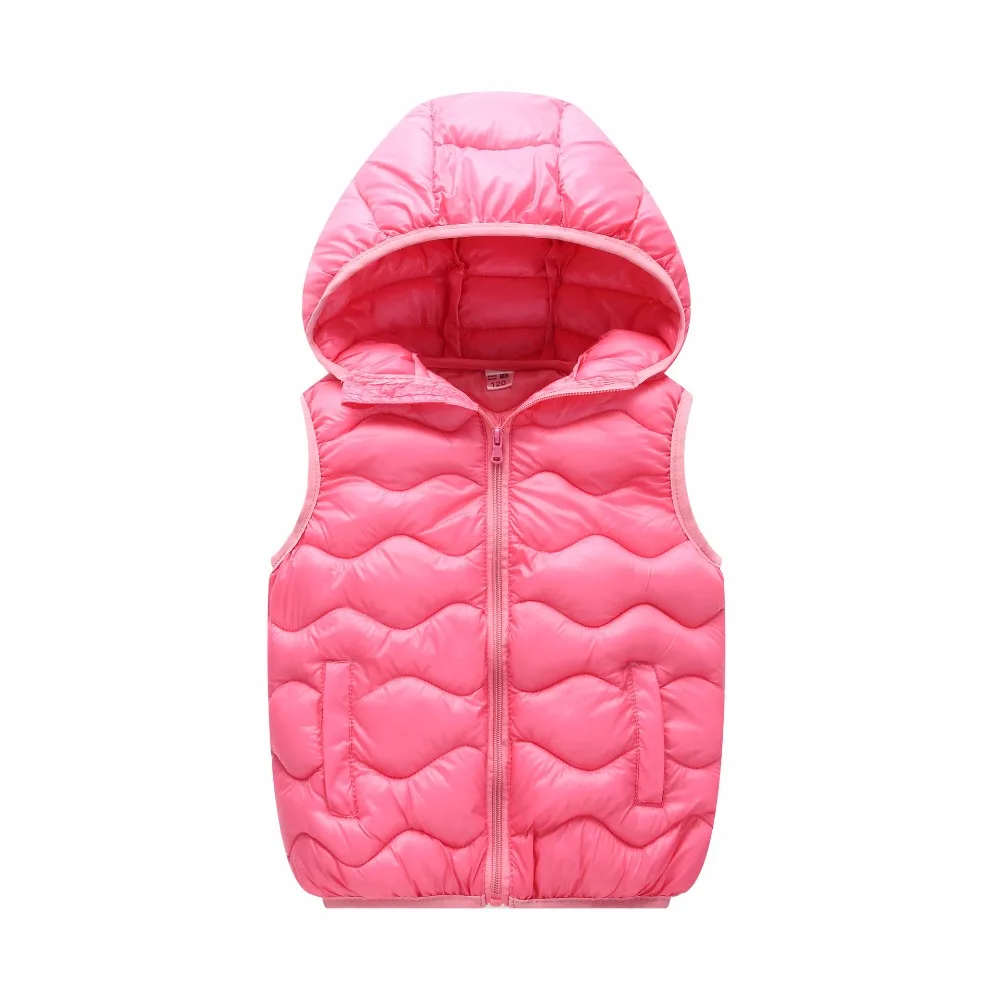 Girls Cute Solid Color Warm Cotton Vests Boys Outdoor Windproof Hooded