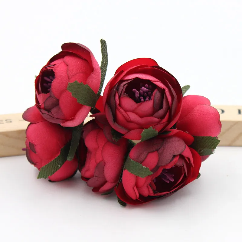 6 шт./лот 4,5 см Моделирование искусственных цветов маленькая шелковая ткань розы чайные пакетики ручной работы свадебные украшения - Цвет: red