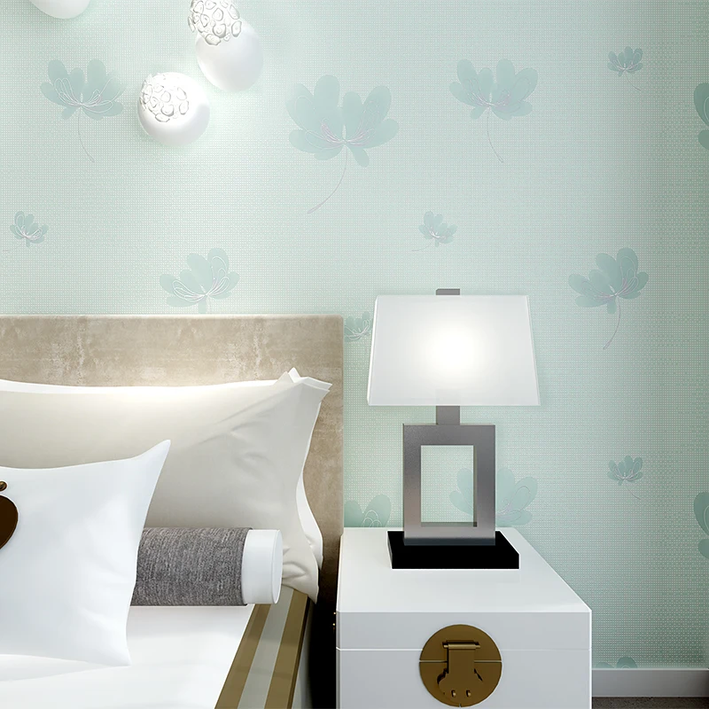 

Free Shipping Garden Wallpaper Fresh Non Woven Living Room Bedroom Children's Room Blue Leaves 5.3m2