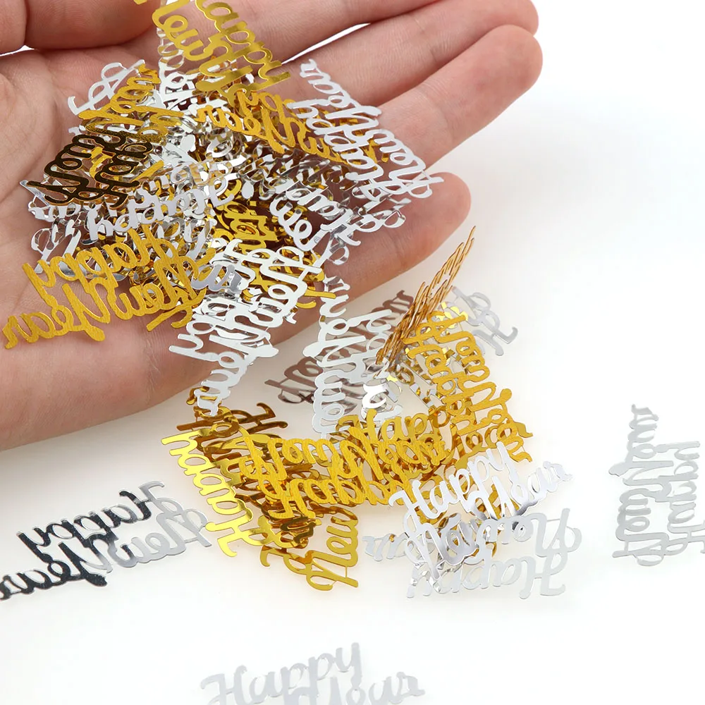 

15g 20*40mm Gold And Silver Happy New Year Confetti Tinfoil Sequins For New Year Party Decoration