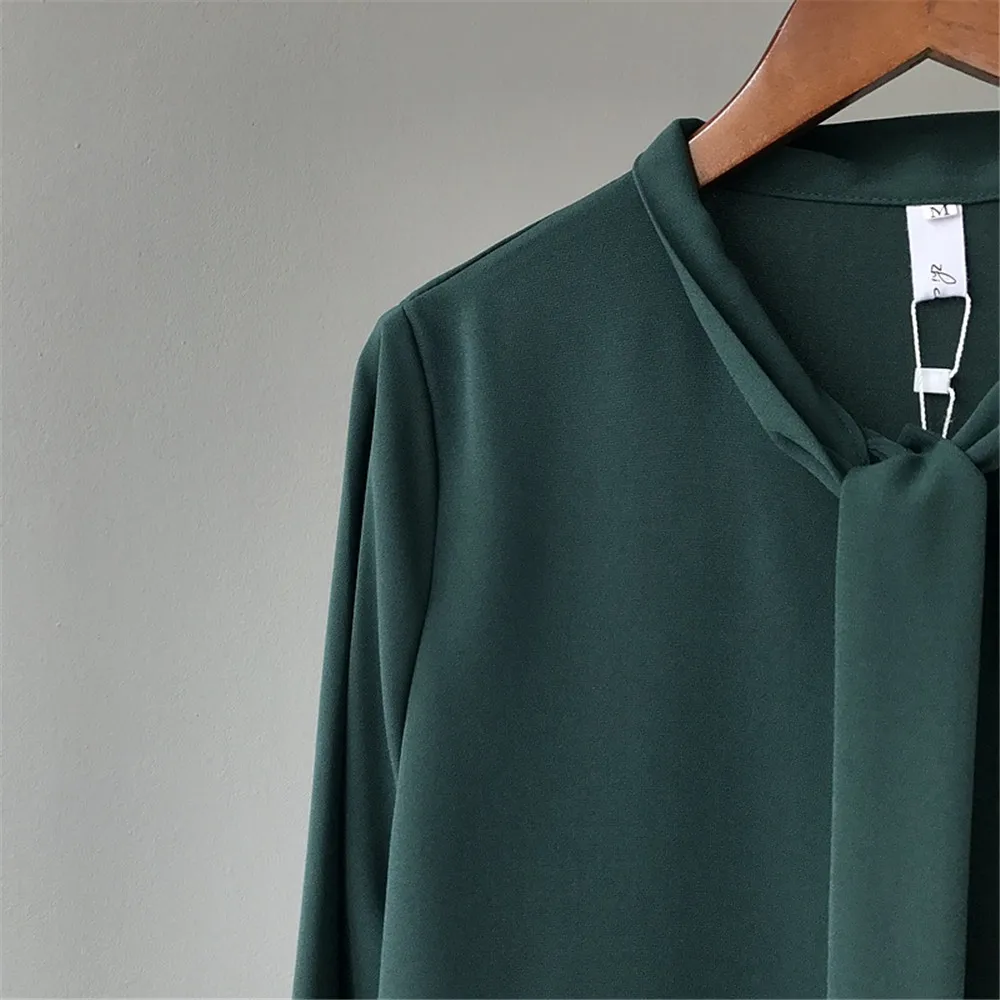 High quality Casual Chiffon Women blouse shirt Lantern Sleeve Office Work Shirts Blouse Solid Elegant Loose Tops Blusas (18)