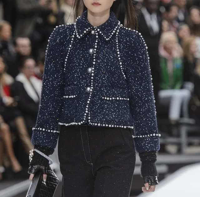 Tweed Pearl Jacket Coat Women 2018 Autumn Christmas Fashion Loose