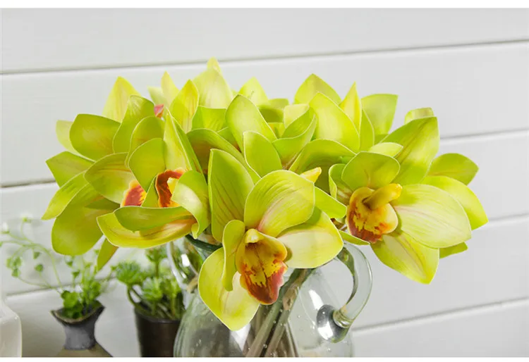 27 см Искусственный цветок цимбидиевый букет Шелковый Флорес искусственный декор для домашнего стола офисный отель Орхидея букет невесты 4 цвета