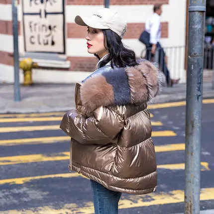 Winter Jacket Women Glossy Down Parka Real Raccoon Fur Collar Women Jacket Winter Hooded Parkas Warm Thick Parka Female Coat