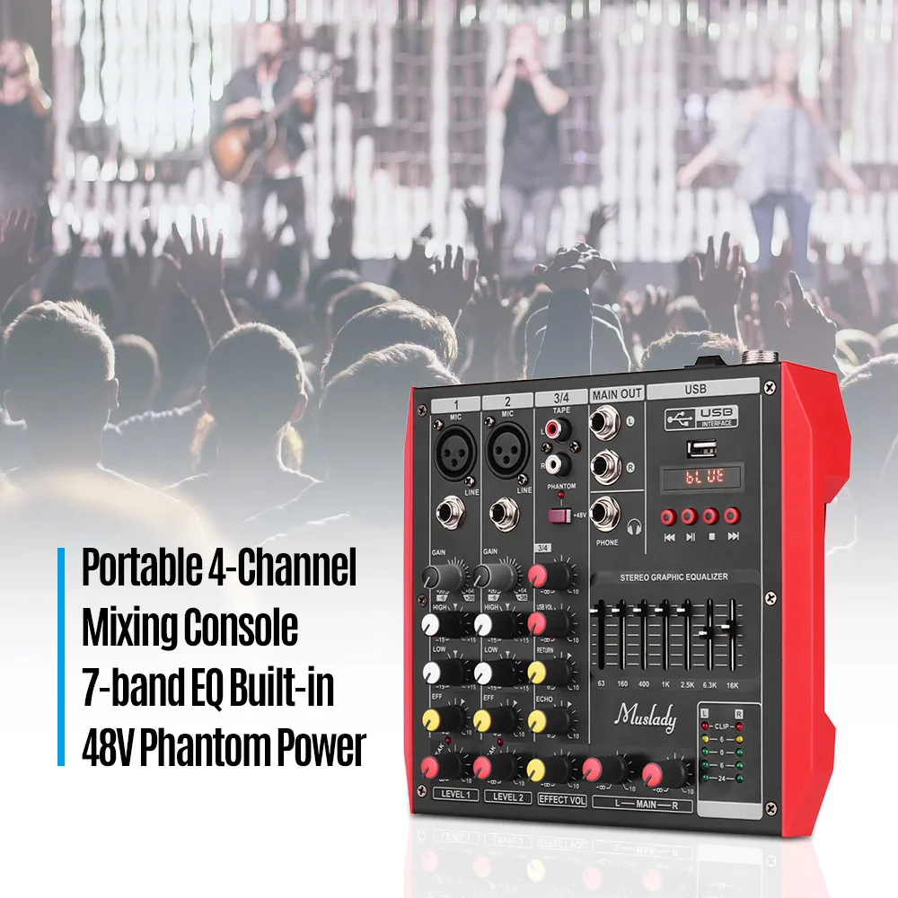 Портативный 6 канальный микшер Muslady D6 7 полосный EQ встроенный 48 В фантомное