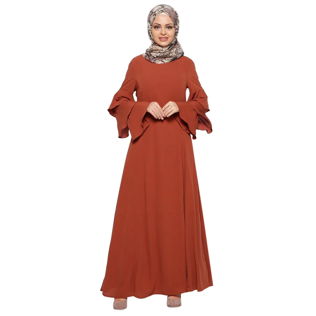 

Women Muslim Loose Solid Color Robe Clothing Abaya Islamic Arab Kaftan Dubai a0318