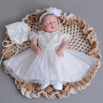 

Top Quality Fashion New 2017 Baby Girl Summer Lace Princess Dress+hat+headwear 3pcs Party Birthday Dresses Girls Infant Vestido