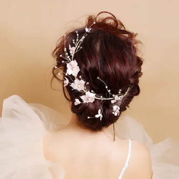 

Handmade Luxury Flower Pearl Crystal Long Bridal Hairbands Crown Headpiece Headband Wedding Hair Accessories Bride Tiara Jewelry