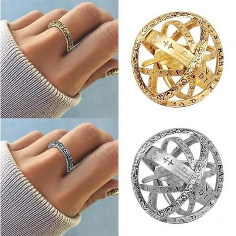 

Creative Astronomical Ball Ring Gold Silver Complex Rotating Clamshell Astronomical Ring Student Constellation Ring Jewelry