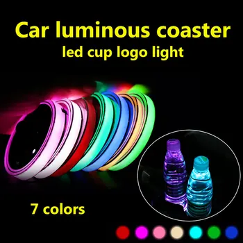 

2X Led Car Cup Holder logo Light For Mercedes Benz BMW Audi mini Smart Lincoln lexus Alfa Romeo luminous coaster Accessories