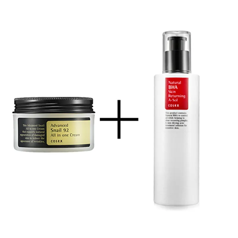

COSRX Advanced Snail 92 All In One Cream 100ml + COSRX Natural BHA Skin Returning A-Sol Face Essence Cream Facial Skin Care Set