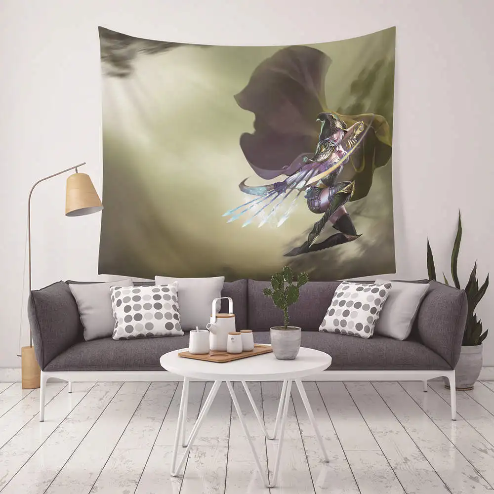 

Tapestry Medieval Fight with Gothic Monster Horror War Middle Age Style Vintage Print Wall Hanging for Living Room Dorm