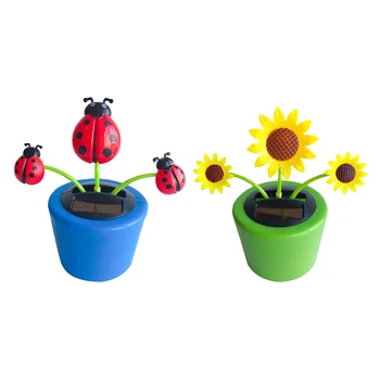 

2pcs Car Interior Display Decoration Car Dashboard Ornament, Solar Powered Dancing Flower Beetle Sunflower Toy for Home Decor