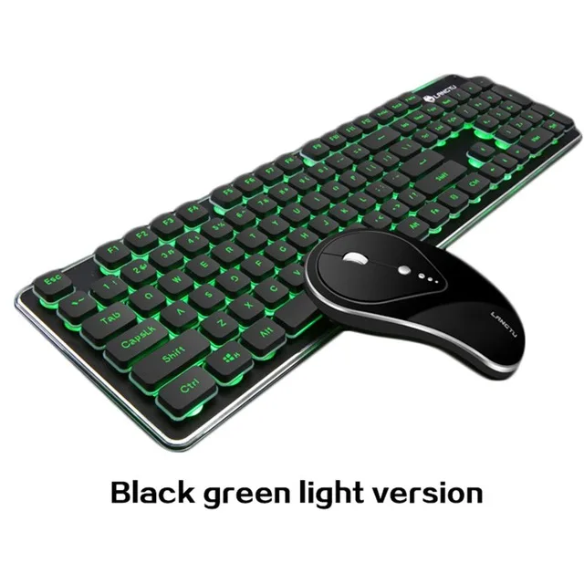 Беспроводная клавиатура и мышь комбо портативная водонепроницаемая клавиатура 2,4 ггц подключение бесшумная оптическая мышь и клавиатура для пк ноутбука - Цвет: Black Green light