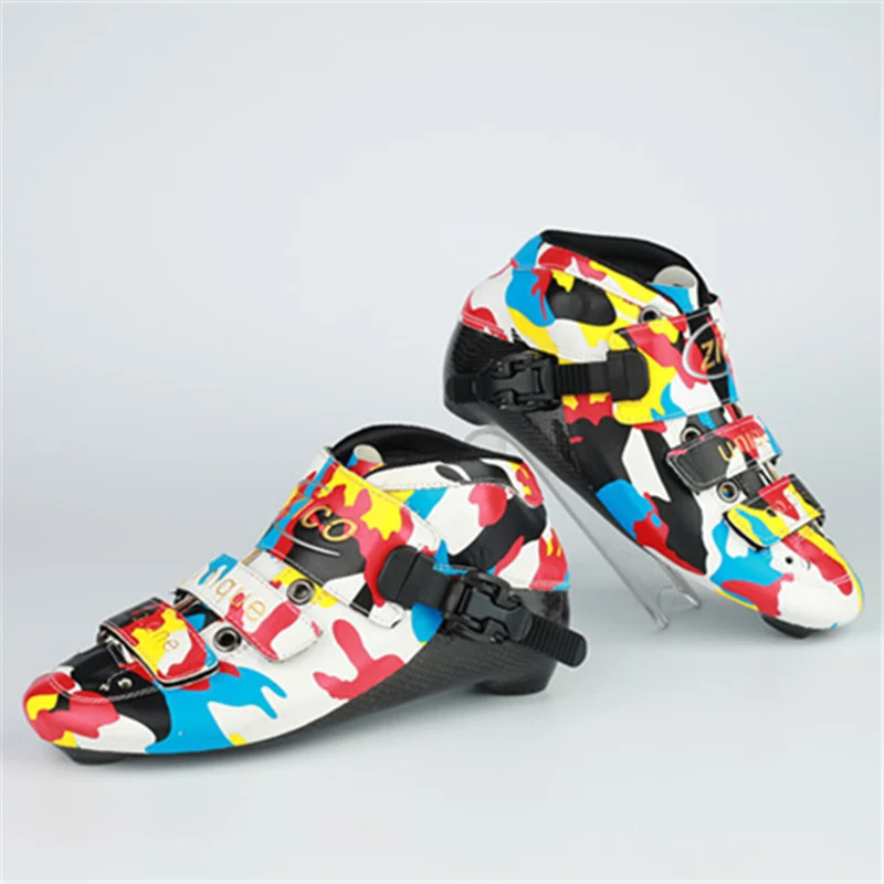 البحرية التمويه نمط المهنية مضمنة سرعة التزلج على الجليد أحذية 30-45 الأوروبية حجم التزلج Patines للمسار ماراثون سباق