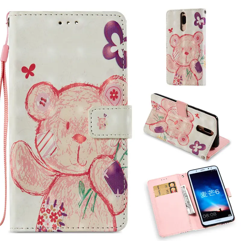 For Huawei Mate 10 Lite Case Leather Flip Wallet Cases For Huawei Mate 10 Lite Nova 2i Honor 9i Maimang 6 Cover Painting Cute