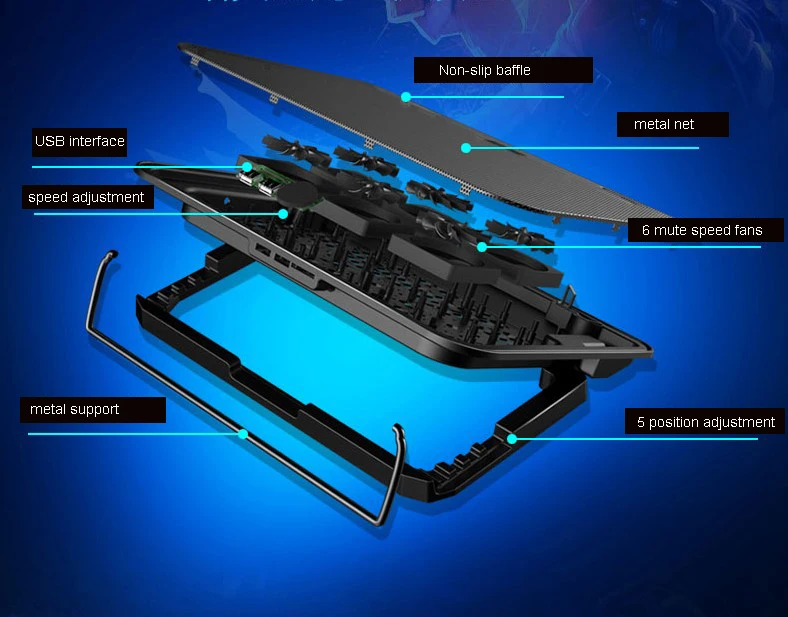 ICE COOREL кулер для ноутбука 2 usb порта и шесть охлаждающих вентиляторов охлаждающая подставка для ноутбука Подставка для ноутбука 12-17 дюймов для ноутбука