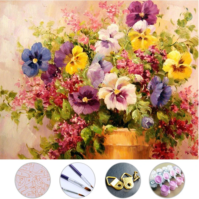 

Colorful flowers Diy Oil Painting drawing Frameless picture on wall acrylic painting by numbers on the canvas modular paintings