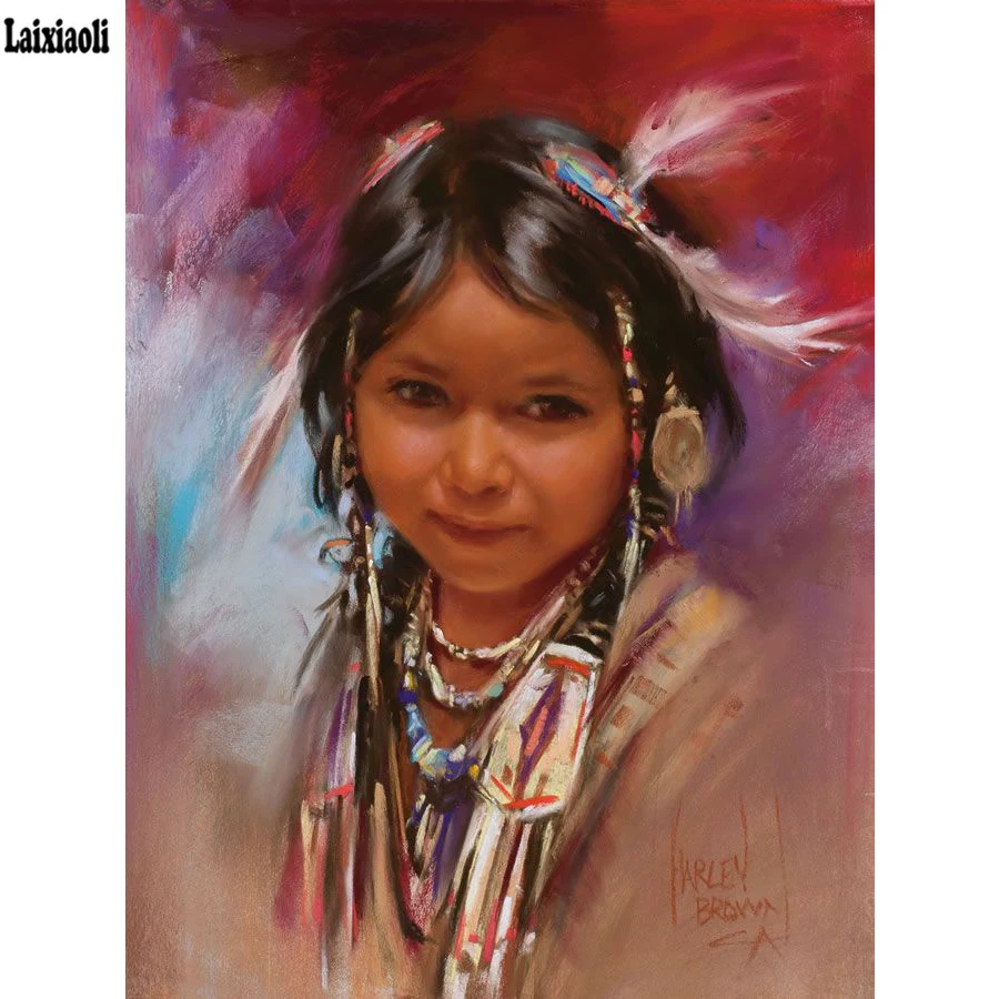 American Natives Indian little girl 5D DIY Diamond Painting Cross Stitch Diamond Embroidery full Square round Diamond Mosaic