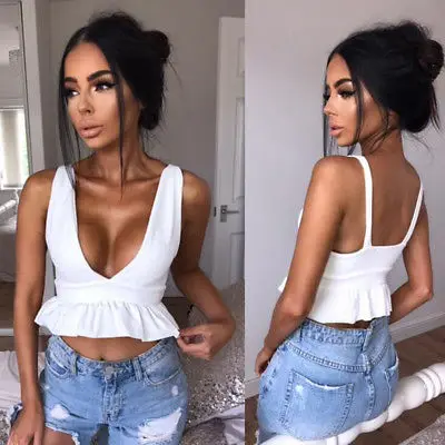 Женские сексуальные оборки с V образным вырезом Camis женские облегающие кроп топы