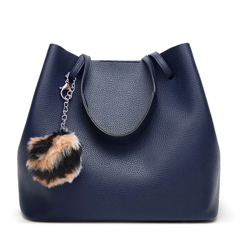 

Crossbody Bags For Women 2018 New Arrival Tote Bag Ladies Handbag Leather Pompom Charm Bag Set High Quality Shoulders Bag Dames