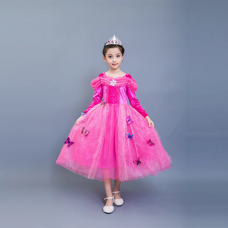 Новые зимние платья Спящей красавицы принцессы Авроры для девочек; детское рождественское платье-пачка с длинными рукавами для свадьбы; детская одежда
