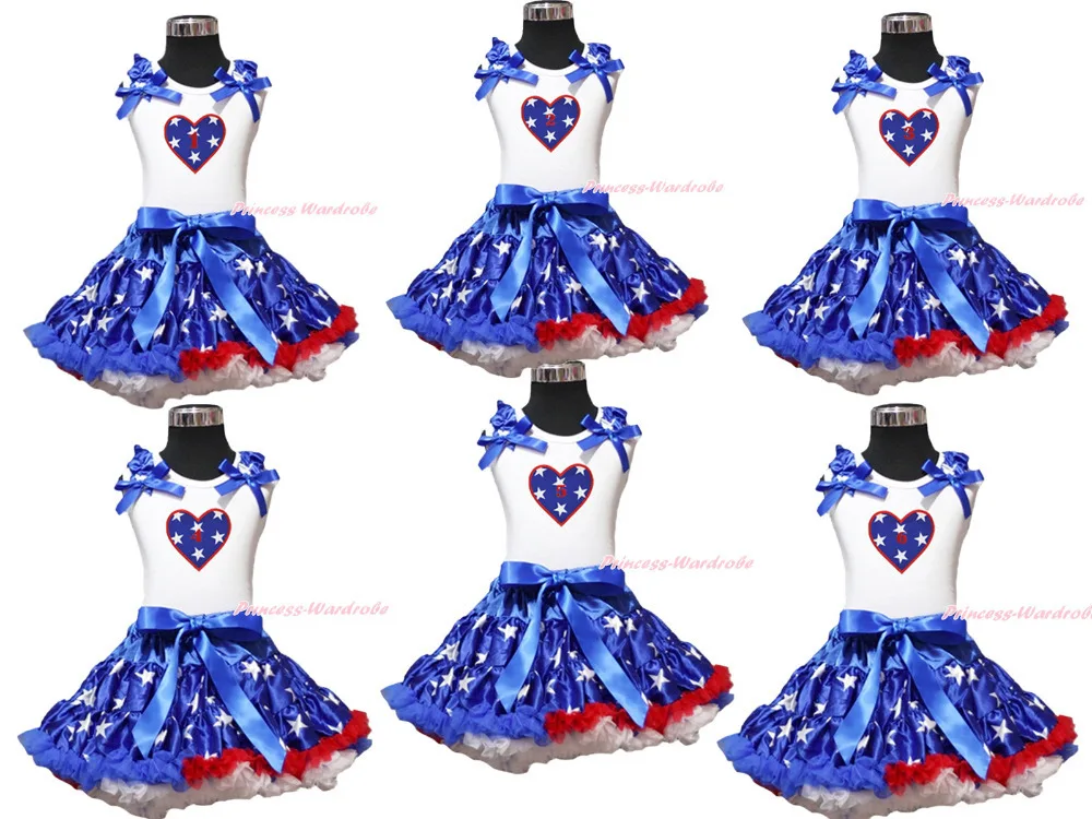 

4th July Patriotic Star Heart Birthday 1ST 2ND 3RD Top Girl Skirt Outfit 1-8Year MAPSA0625