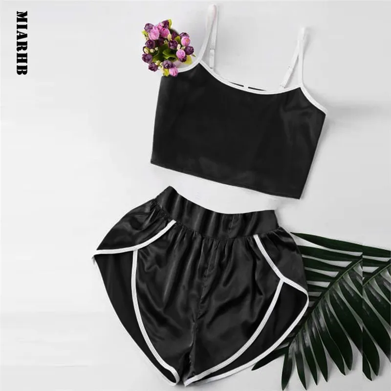 

Sunfree Fashion Women Sexy Pajamas Black Sleepwear Loose Shorts Set INS Style 2019 New Hot Sale Women Lingerie 3L45