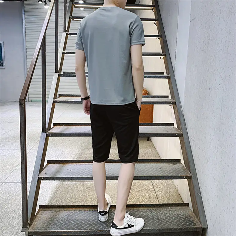 Pack of 2 Print T-Shirt&Shorts Summer Short Sets Men Casual Suits Homewear Tracksuit Male Sweatshirts Hoodies 4XL Top&Tees+Pant 07