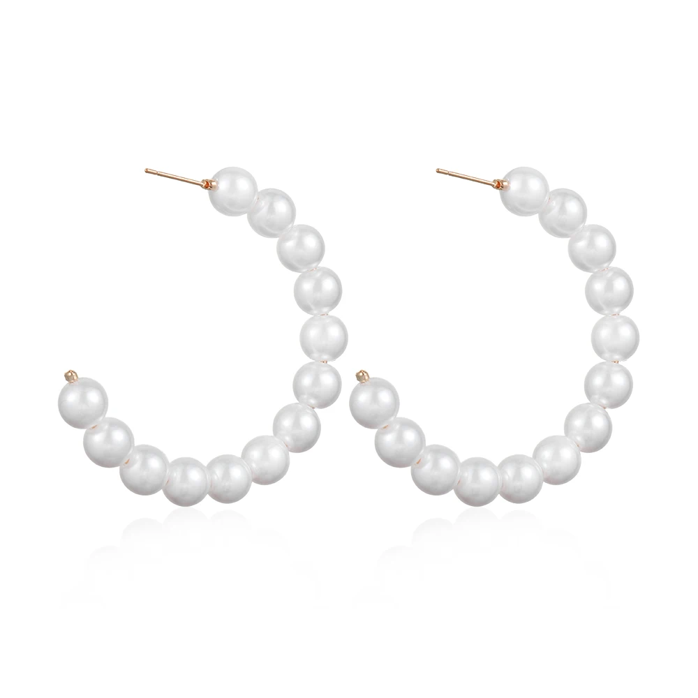 Boho White Imitation Pearl Round Circle Hoop Earrings Women Gold Color Big Earings Korean Jewelry Brincos Statement Earrings - Окраска металла: B2