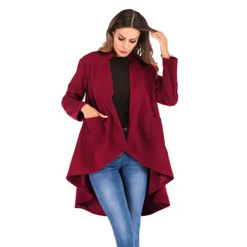 

Loose Stand Collar Long Sleeve Pockets Woolen Blend Coat Casual Oversized Asymmetrical Cape Coat Jacket O