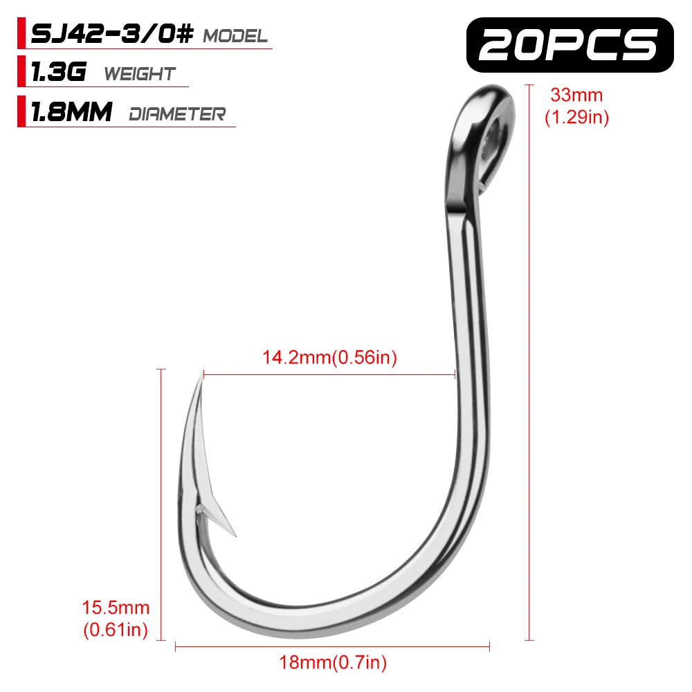 20 шт. PRO BEROS Морской рыболовный крючок SJ42 Вибрационный крючок 1/0#-13/0# Модель рыболовный крючок из нержавеющей стали Сделано в Тайване - Цвет: 3 0