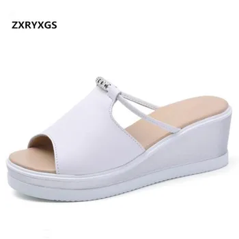 

Hot Sales 2019 New Summer Rhinestone Genuine Leather Sandals Women Slipper Wedges Platform Non-slip Casual Shoes Fashion Sandals