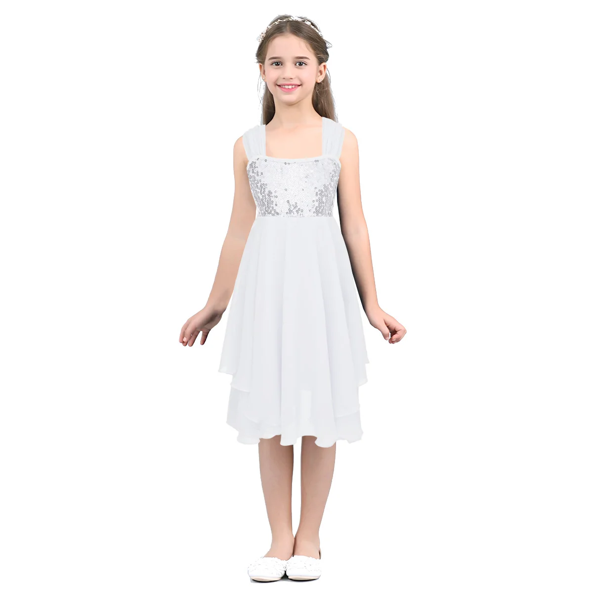 DPOIS/современное Тюлевое балетное платье для танцев для девочек; балерина с блестками; сценический костюм; детское гимнастическое трико; юбка-пачка - Цвет: White