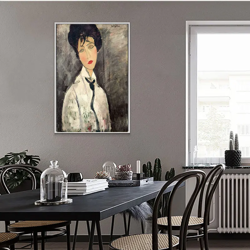 Женщина в черном галстуке Modigliani окрашенная знаменитая картина маслом
