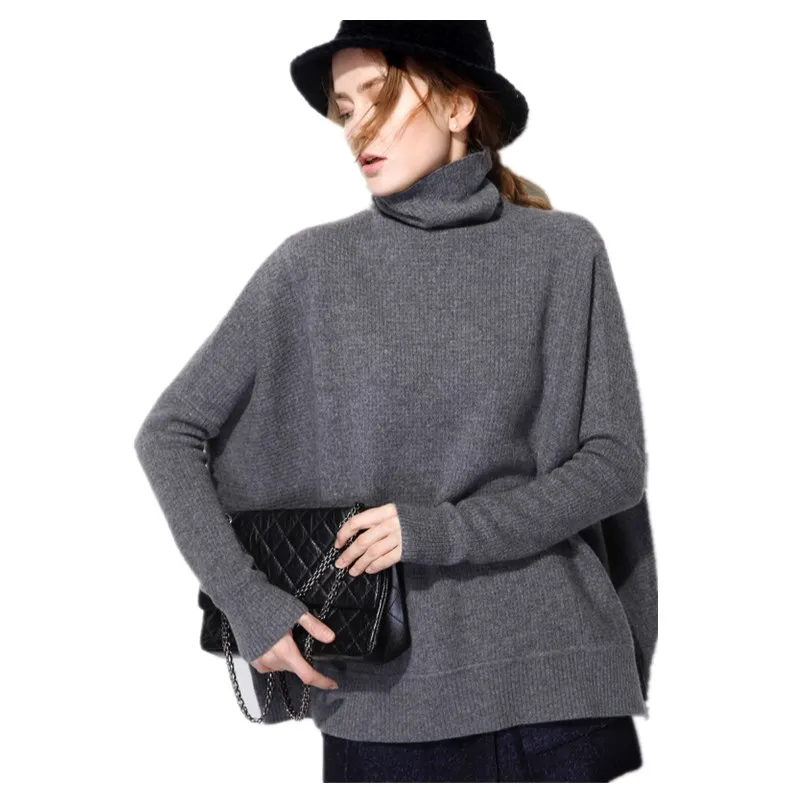 

BARESKIY cashmere sweater female high collar loose sweater large size solid color pullover sweater warm elastic women's clothing