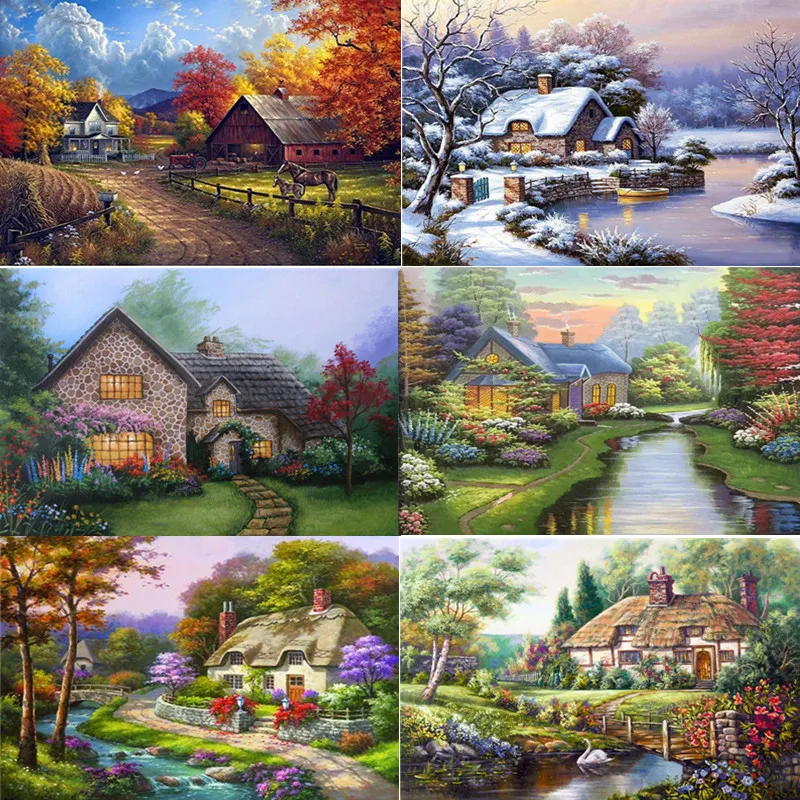 

Diamond Embroidery Scenic Cross Stitch Diamond Painting Full Round Diamond Landscape Pictures of Rhinestone Home Decor