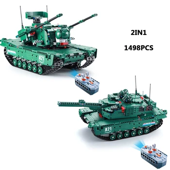 

Hot modern military rc Panther M1A2 Abrams Main Battle Tank 2in1 building block model brick radio remote control toys collection