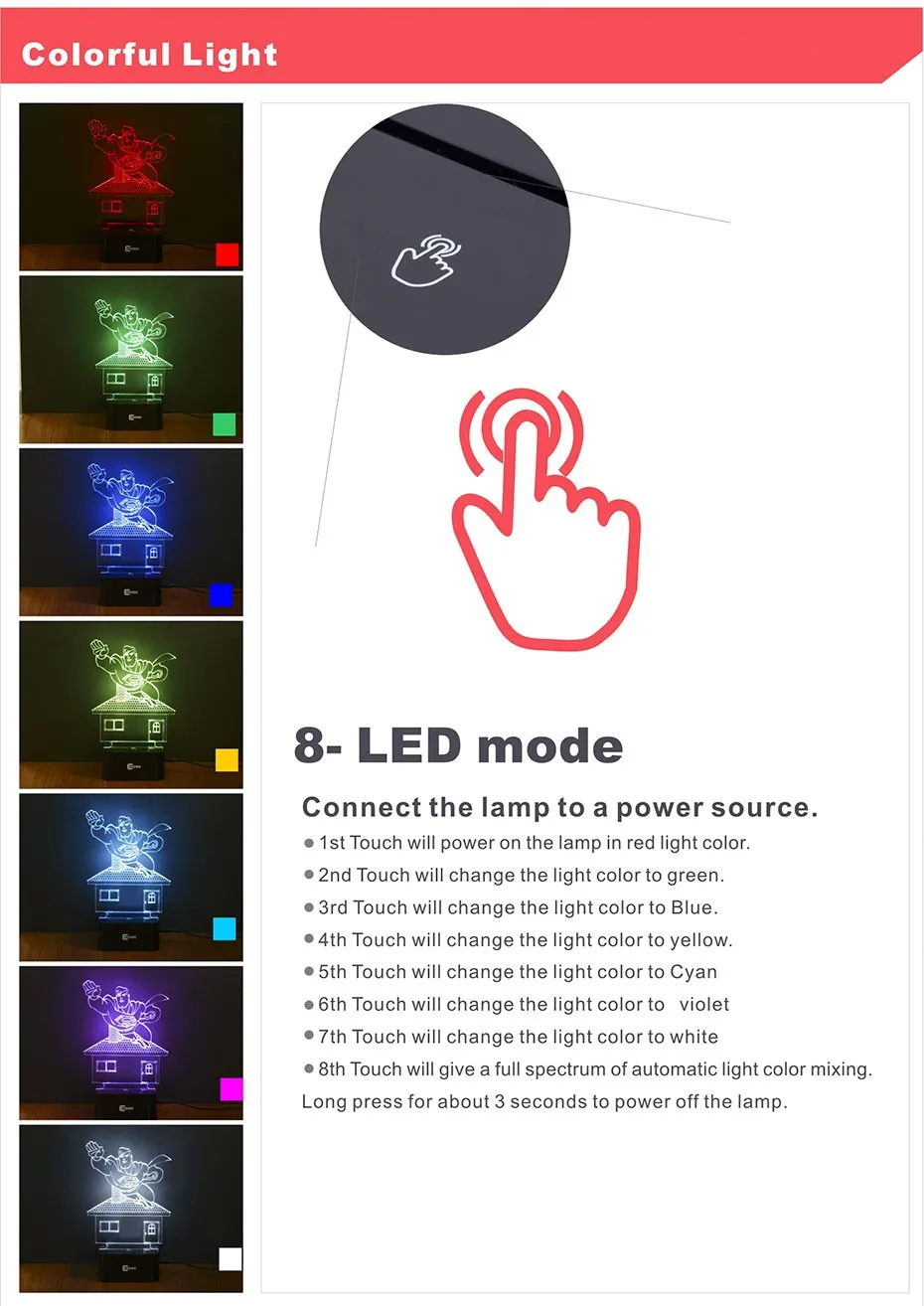 Children\'s Besides Hero Superman Sleeping Nightlights Touch Switch 3D Lampara Led USB Table Lamp as Home Decor Bedroom Night Light (2)