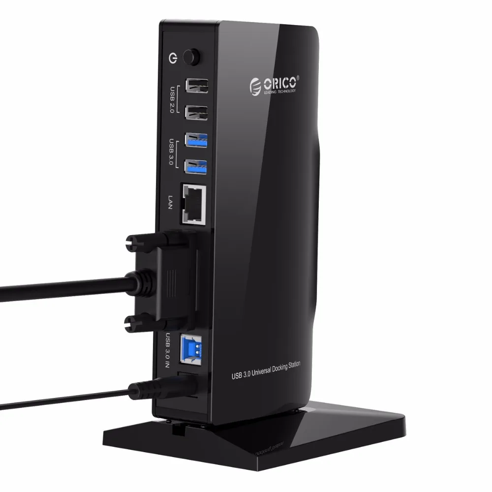 Док-станция ORICO U3HV-S1 USB3.0 USB2.0 Gigabit Ethernet DVI с адаптером питания 12V 2,5 A для Windows и Mac OS-черный