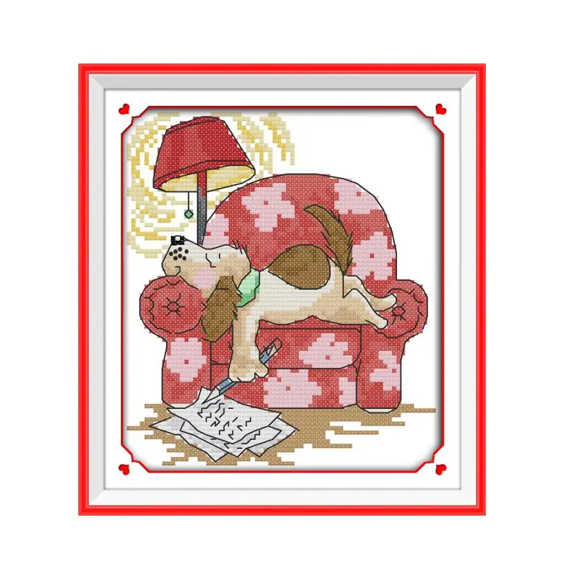 Dog handmade DIY embroidery cross stitch printing embroidered cloth dog animal pattern DMC embroidery thread hanging painting cross stitch kit cross stitch tools