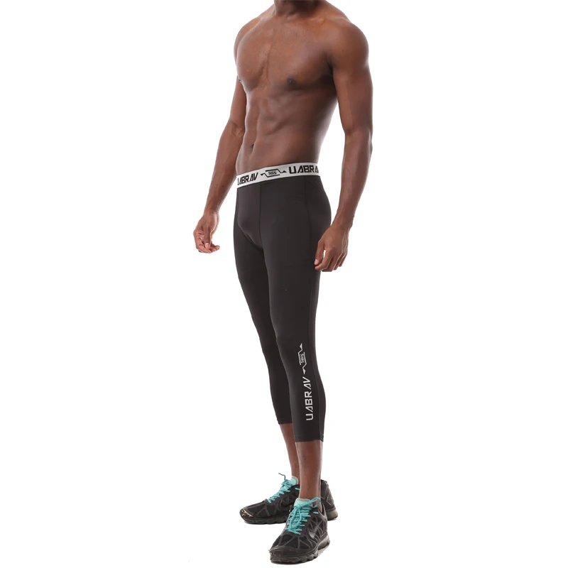 Мужские штаны для бега, высокая эластичность, дышащие компрессионные колготки, 3/4, спортивные штаны, баскетбольные шорты, мужские тренировочные штаны для бега - Цвет: Black