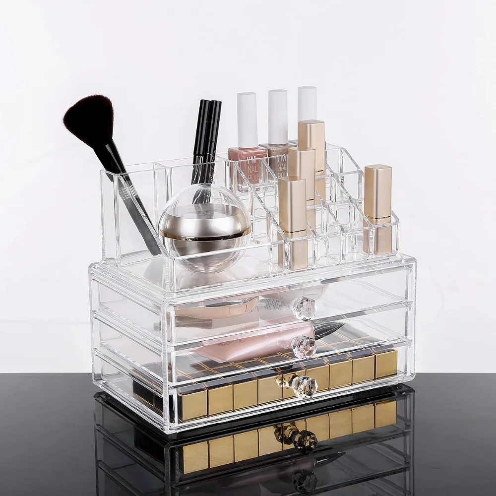 Acrylic Cosmetic Lipstick Storage Box Display Stand Dresser Nail Polish Shelf Rack Holder Drawer Women Makeup Organizer Case12