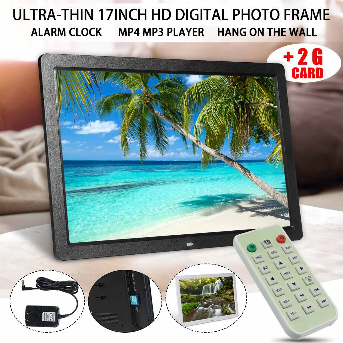 17Inch with 2G Card 17 inch HD Digital Photo Frame Gallery Advertising Machine with Remote Control 1440*900 LED Screen Electronic Picture Album - Цвет: 17Inch with 2G Card