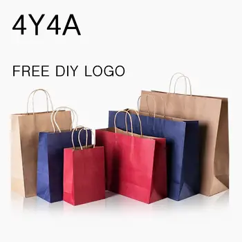 

[4Y4A] 100pcs/Lot DIY Logo candy colored kraft paper bag / Festival bags / Paper bag with handles / wholesale (DIY logo >50pcs)