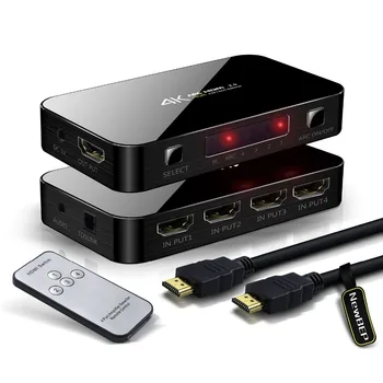 

PUZHIJIE 4 Port 4K HDMI 2.0 Switch 4 Input 1 Output with Wireless Remote and ARC Support 3840x2160/60Hz YUV420 HDR 2K HDCP 1.4